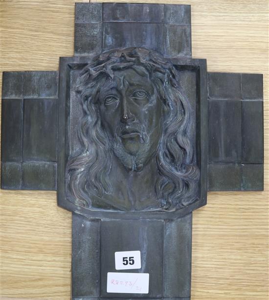 A bronze crucifix, signed M Thomas length 40cm
